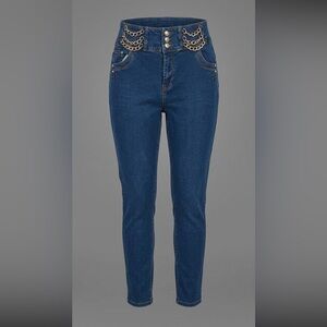 K. Jordan Chain Waist Skinny Jeans / Dark Blue Denim / Size 20W Plus